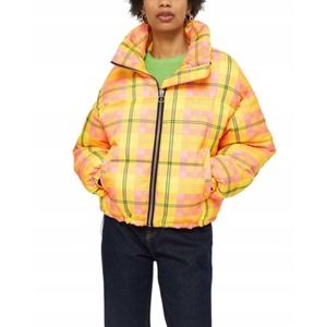 Topshop Bright  Yellow Check Puffa Jacket  Size 6